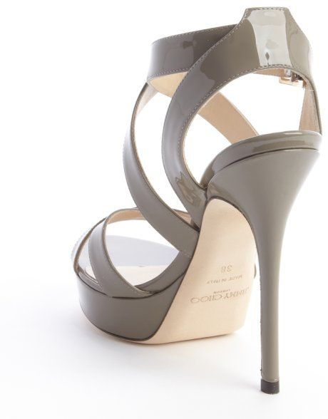 ... Grey Patent Leather Crisscross Strappy 'Vamp' Platform Sandals in Gray
