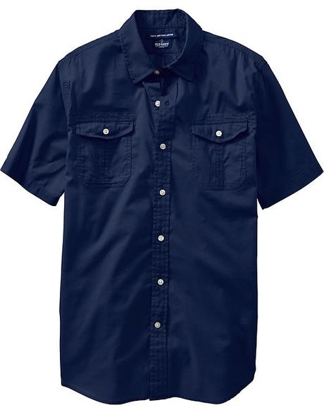 Old Navy Slimfit Shortsleeve Military Shirts in Blue for Men (Tonga ...