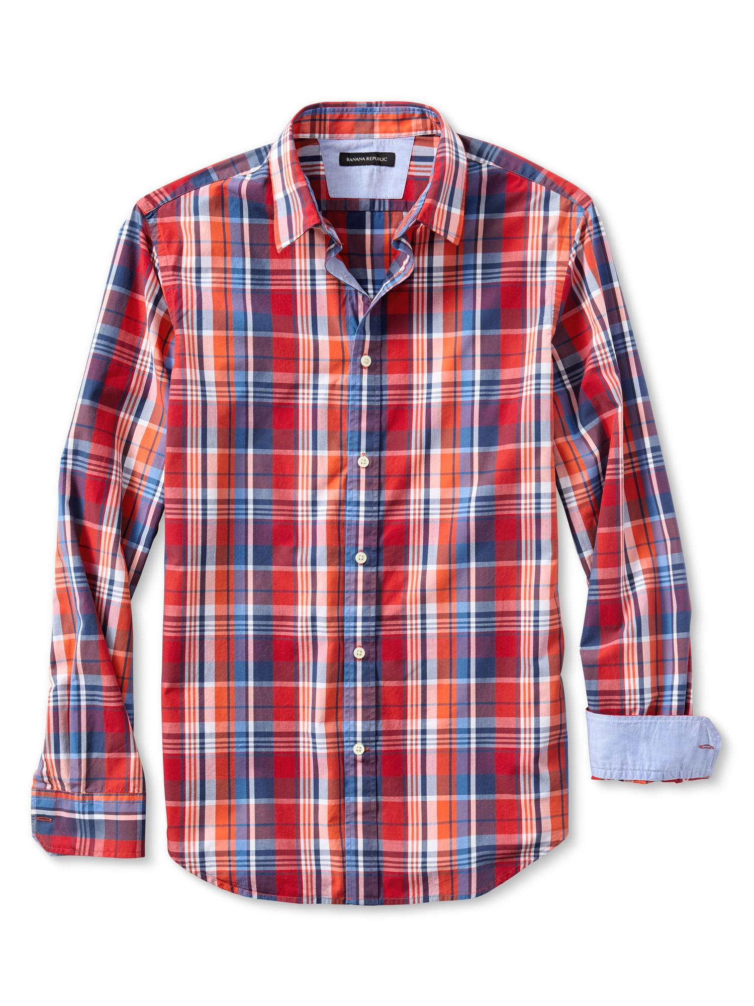 Banana Republic Slim Fit Soft Wash Multi Plaid Shirt Orange Bliss in Blue for Men (Orange bliss