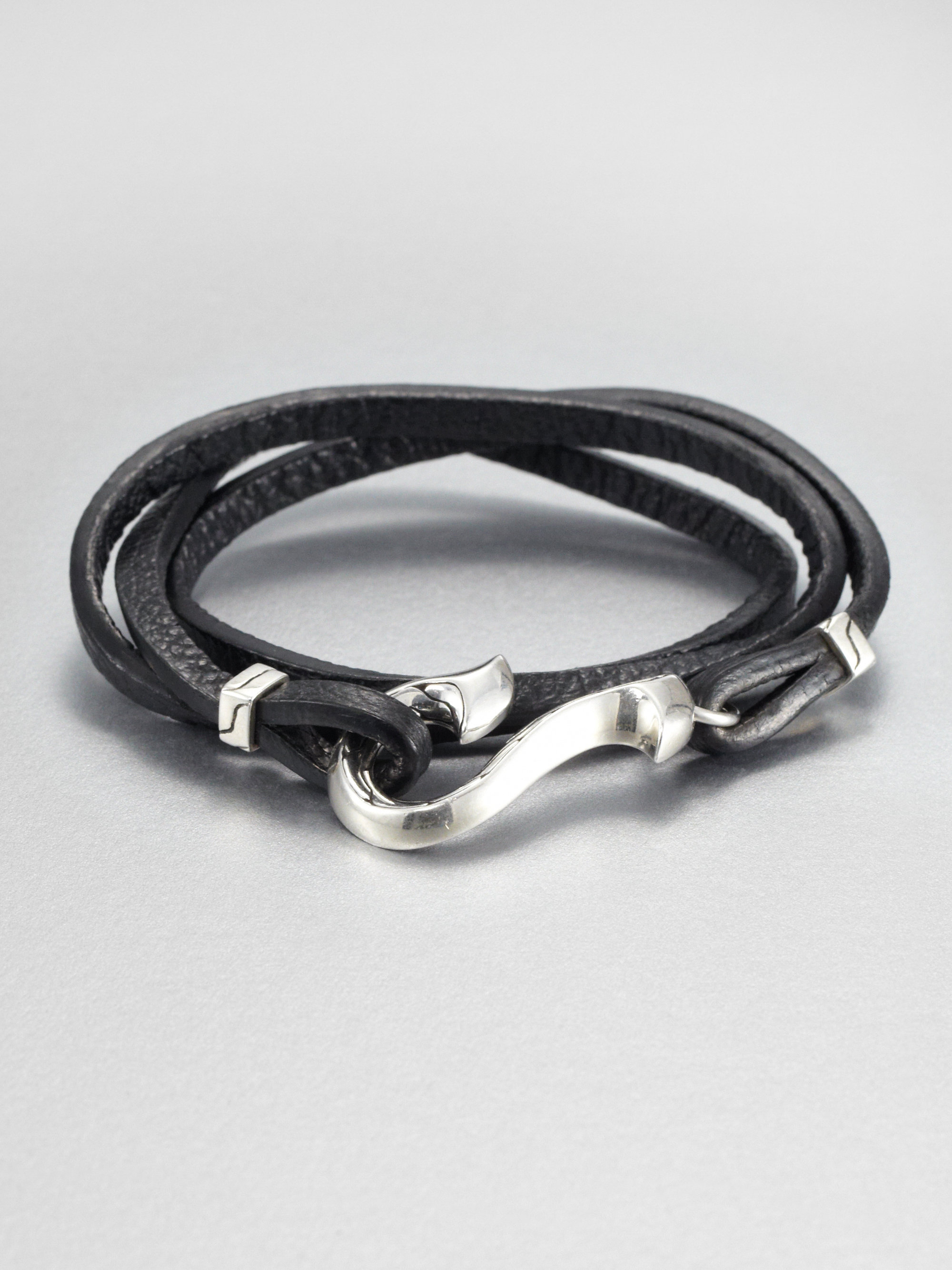 John Hardy Sterling Silver And Leather Wrap Bracelet in Black for Men