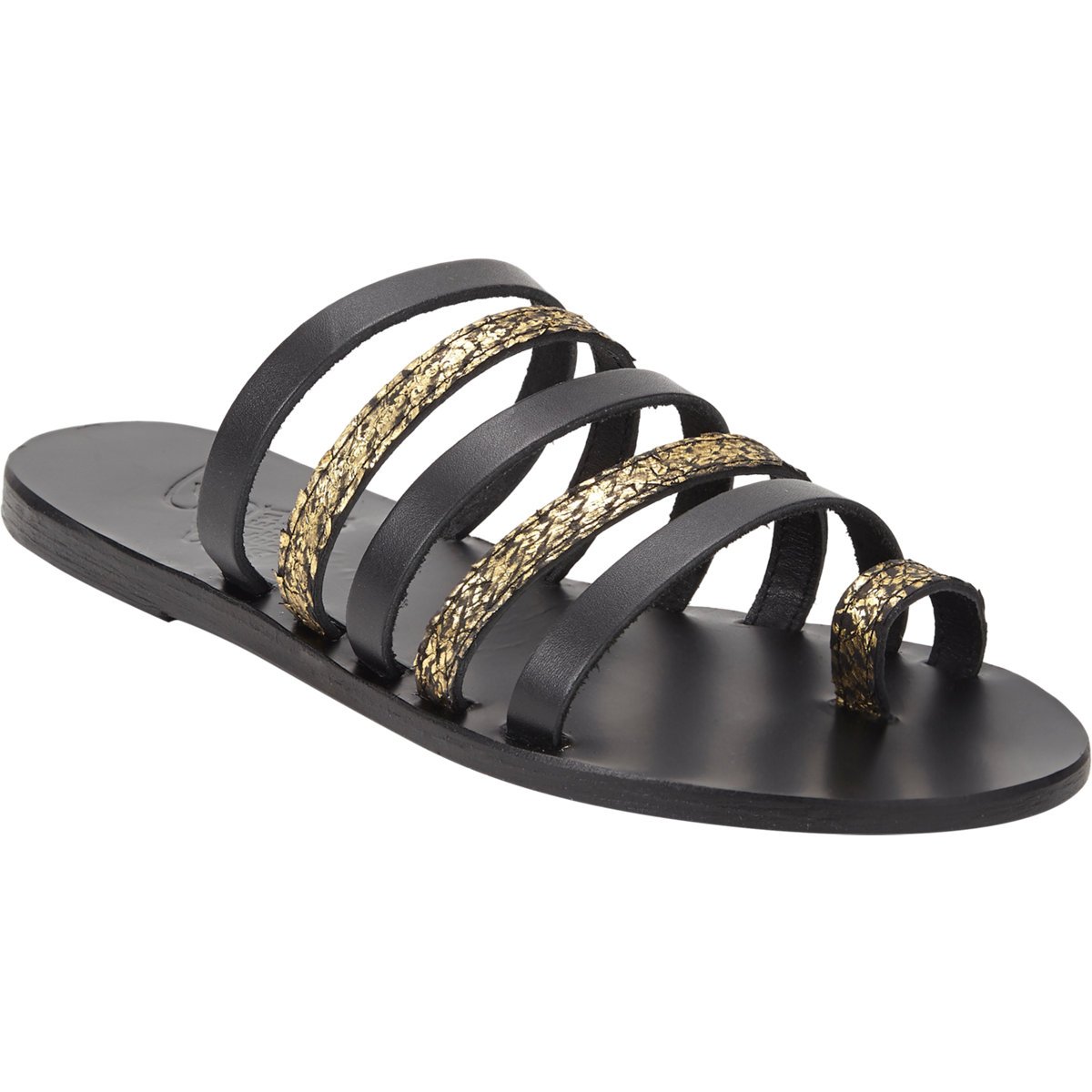 metallic flat strappy sandals