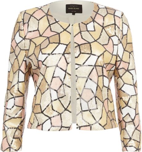 River Island Light Pink Sequin Embellished Jacket in Pink | Lyst