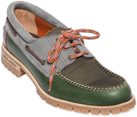 Dsquared2 Leather Multi Color Boat Shoes in Green for Men (GREEN/GREY ...