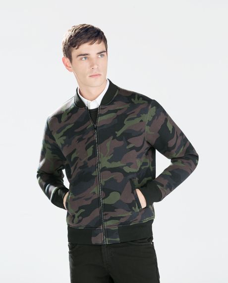 Zara Camouflage Print Jacket in Black for Men | Lyst