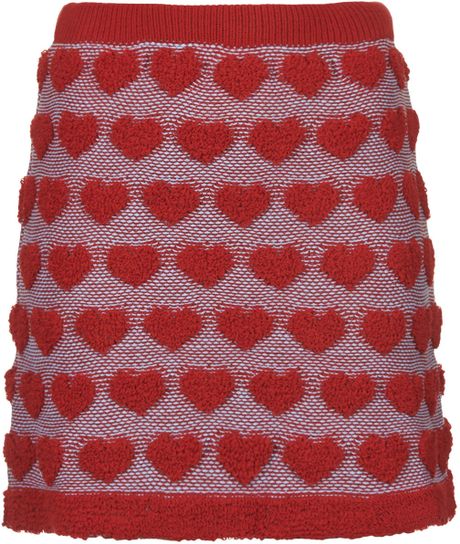 Topshop Plush Heart Knitted Skirt in Red Lyst