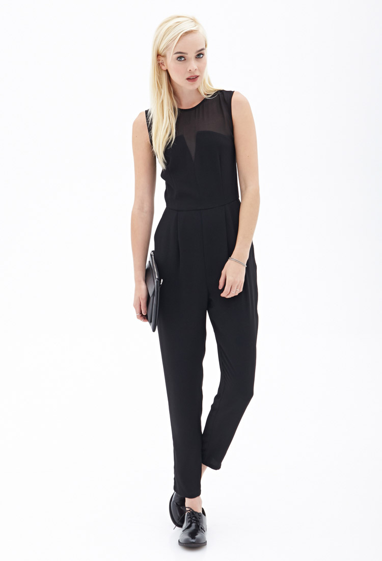 Forever 21 Chiffon-Trimmed Jumpsuit in Black Forever 21 Chiffon-Trimmed Jumpsuit in Black