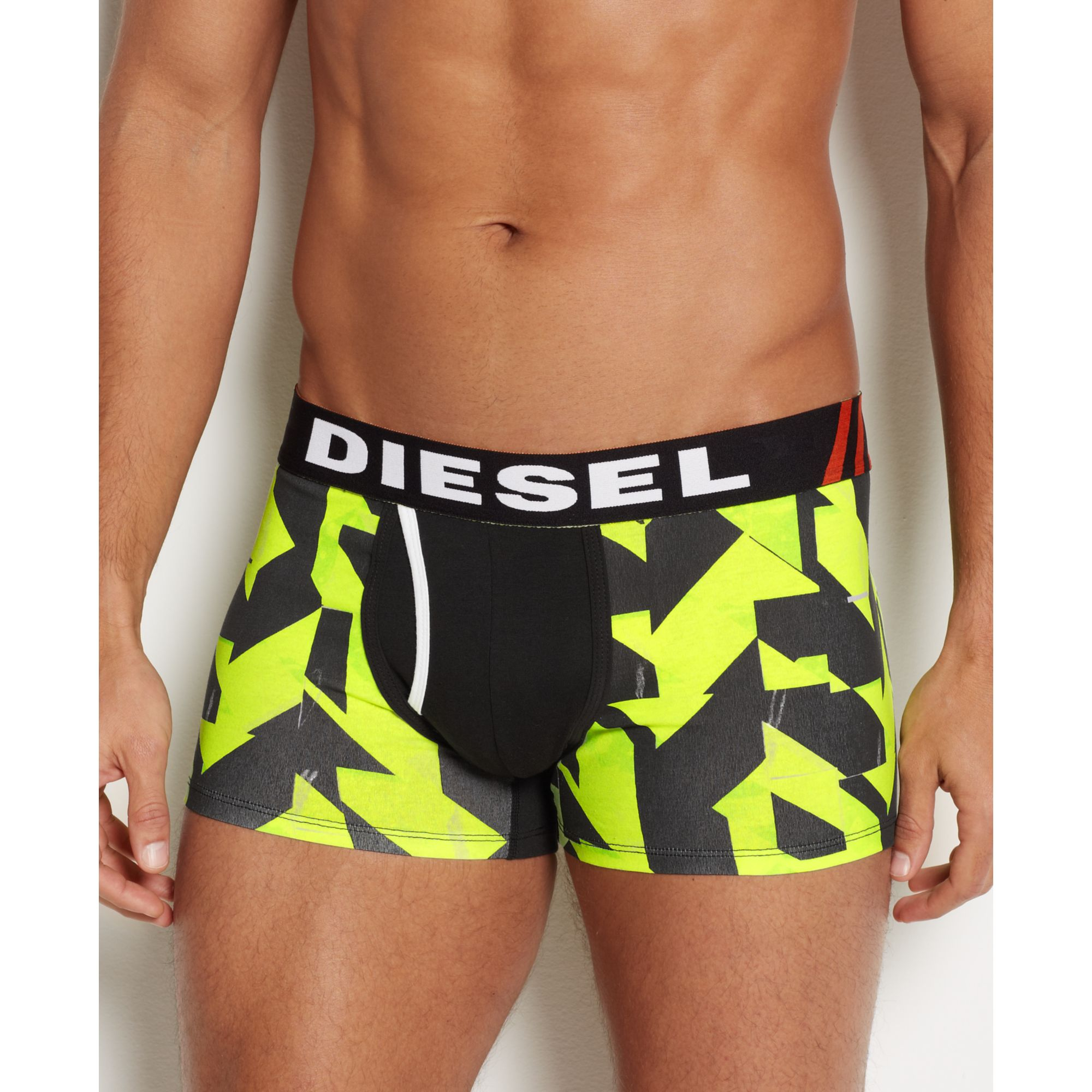 Diesel Mens Darius Construction Stop Sign Boxer Brief in Yellow for Men