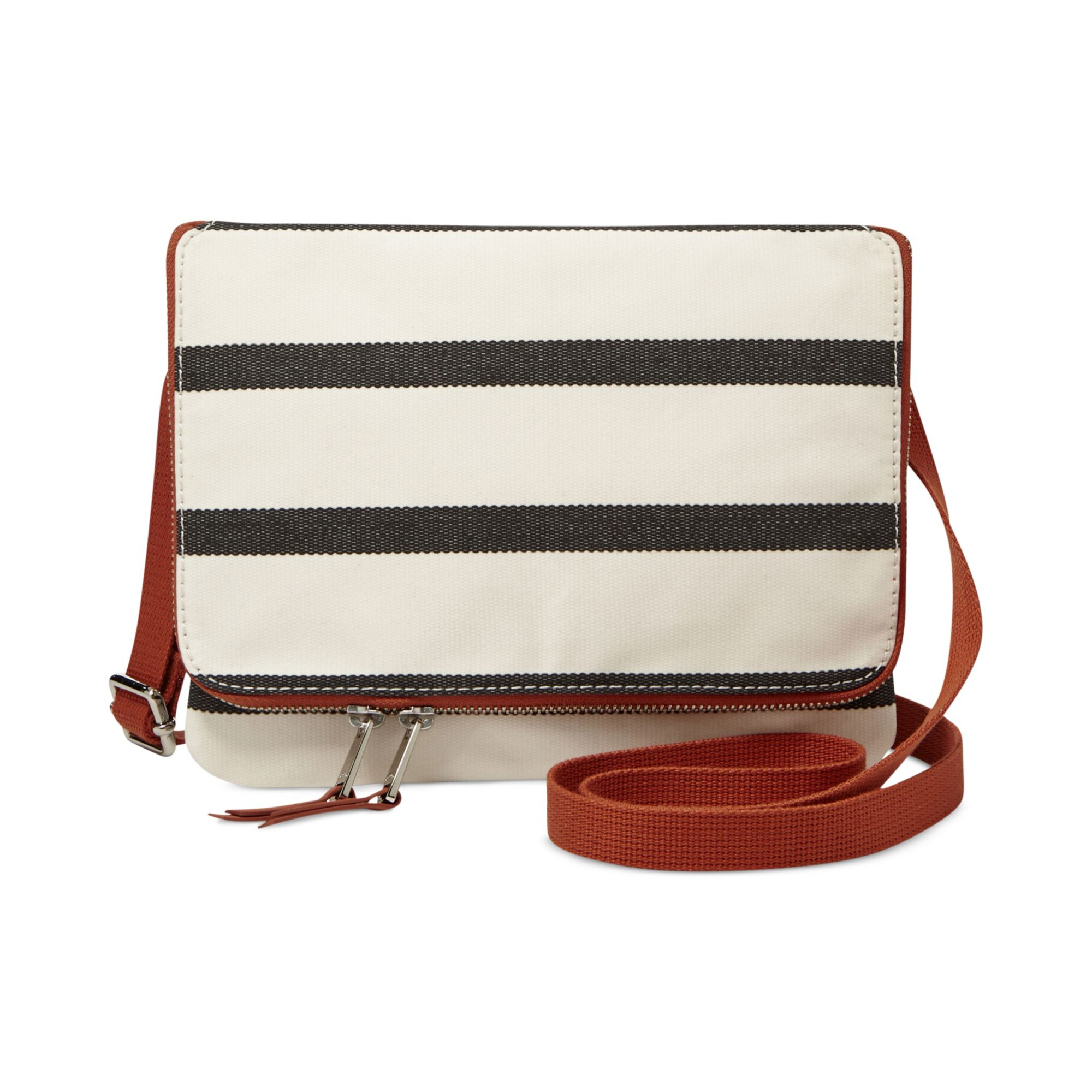 fossil keyper mini flap crossbody in brown navy stripe fossil keyper mini flap crossbody in brown navy stripe