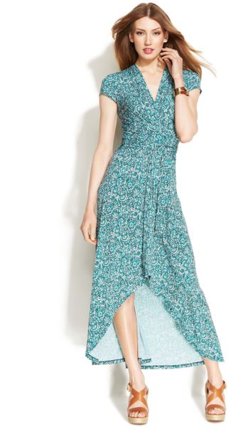 Michael Kors Petite Cap Sleeve Paisley Print High Low Maxi Dress in ...