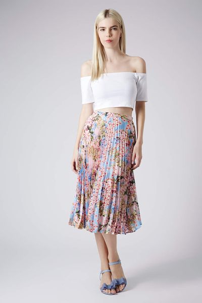 Topshop Floral Pleat Midi Skirt In Floral Multi Lyst