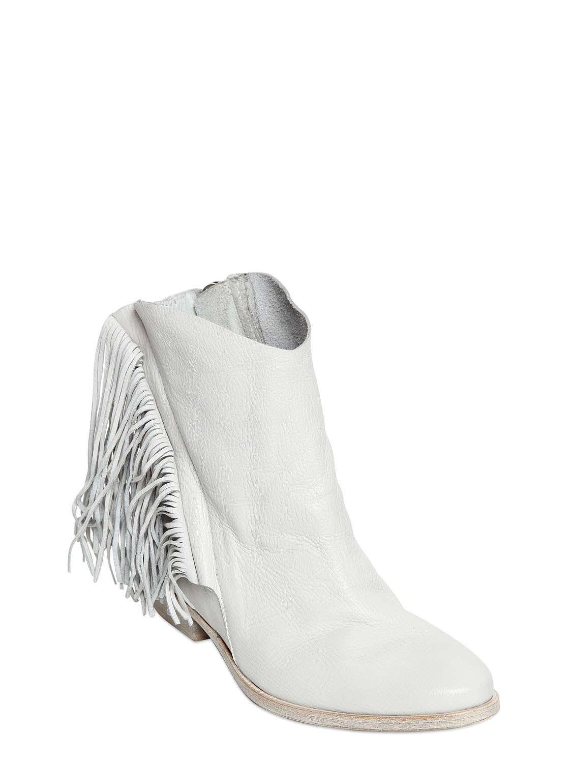 Cinzia Araia 60Mm Leather Fringe Ankle Boots in White Lyst