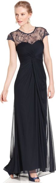 betsy and adam lace sleeve gown