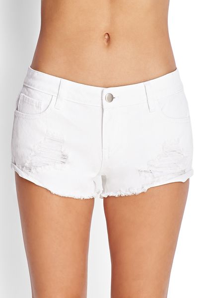 Forever 21 Distressed Denim Shorts in White