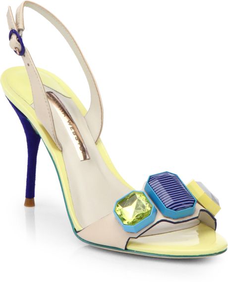 Sophia Webster Jemima Jeweled Leather Suede Slingback Sandals in Yellow (MOTHER) | Lyst