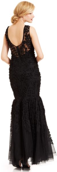 js collections illusion embroidered capelet gown