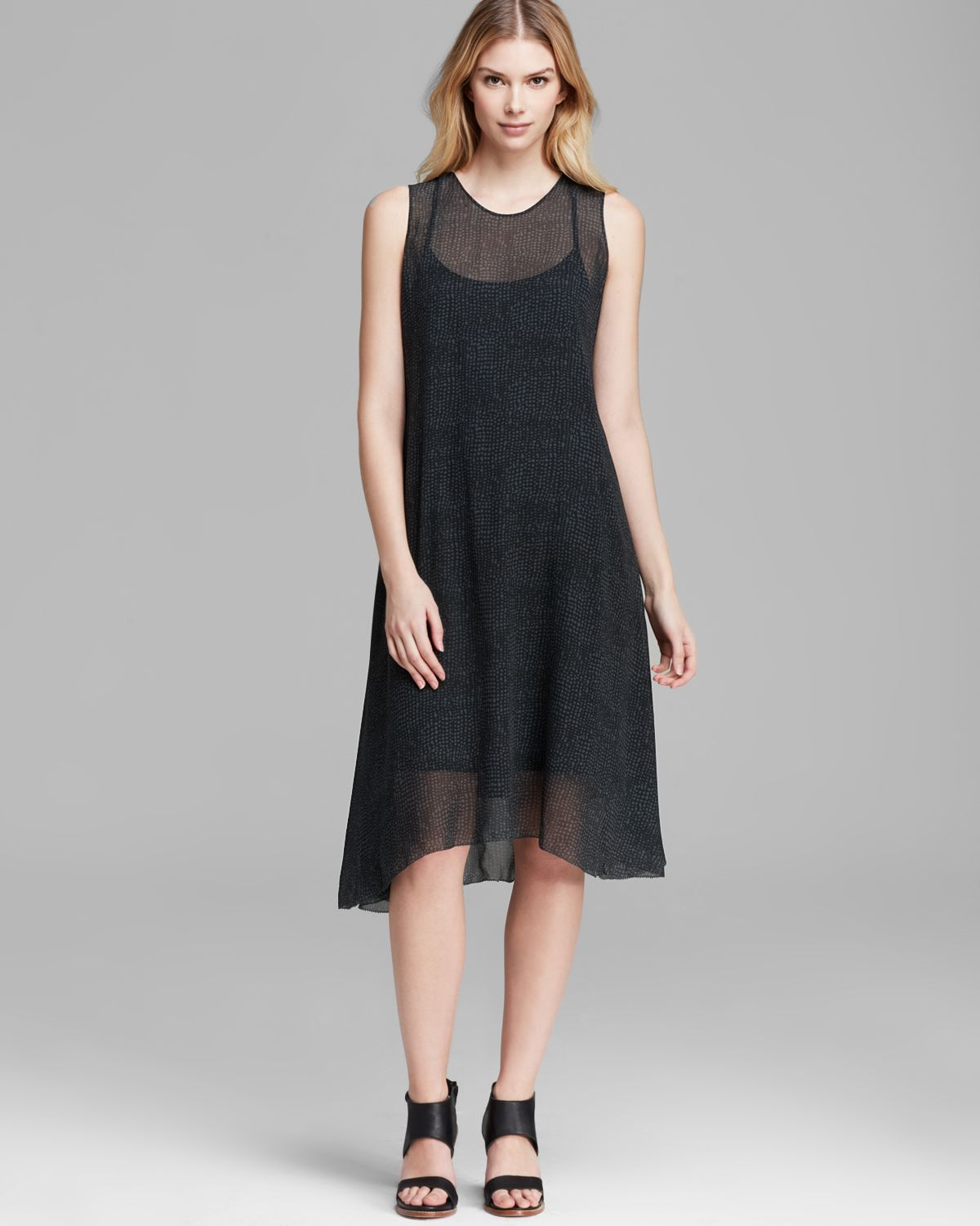 Eileen Fisher Scoop Neck Flare Dress in Gray (Graphite) Lyst