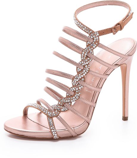 Casadei Crystal Braid Strappy Sandals in Pink (Soft Pearl) | Lyst