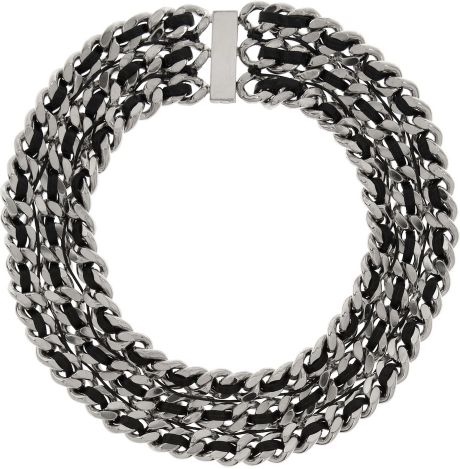 laurent saint chain necklace leather silver palladium tone