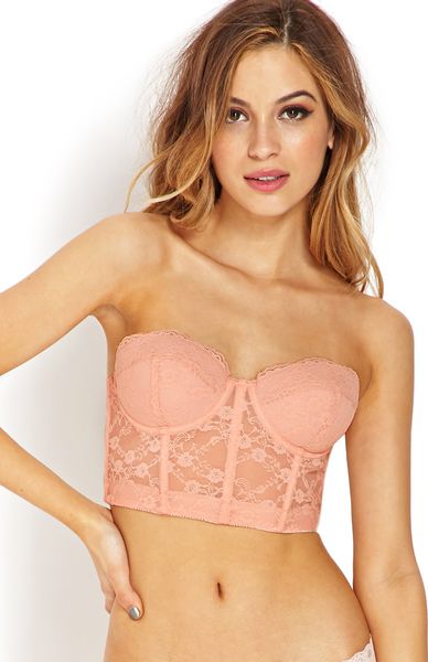 Forever 21 Strapless Lace Corset Bra in Pink (PEACH) | Lyst