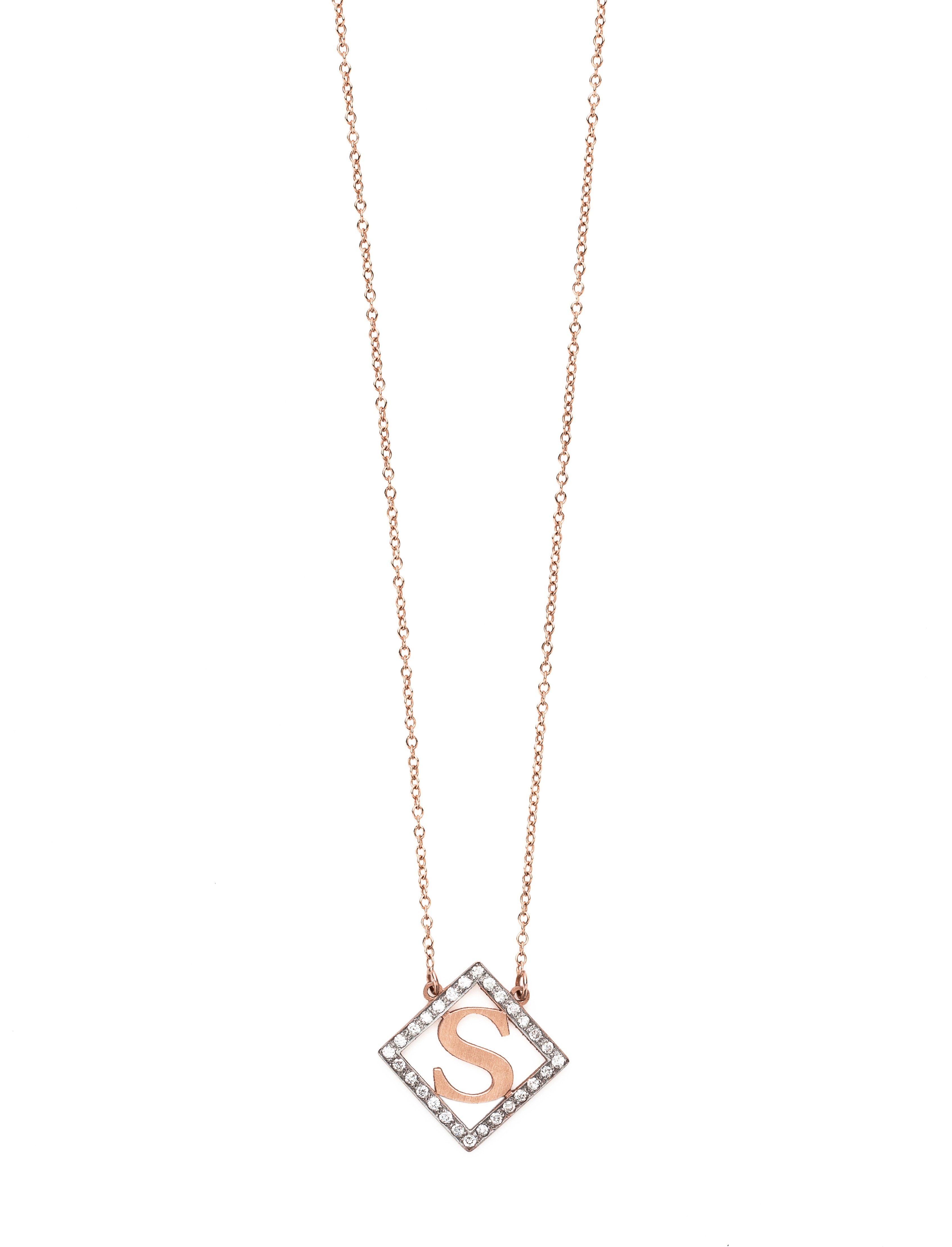 Kacey K Small Diamond Shape Cutout Initial Necklace, Rose