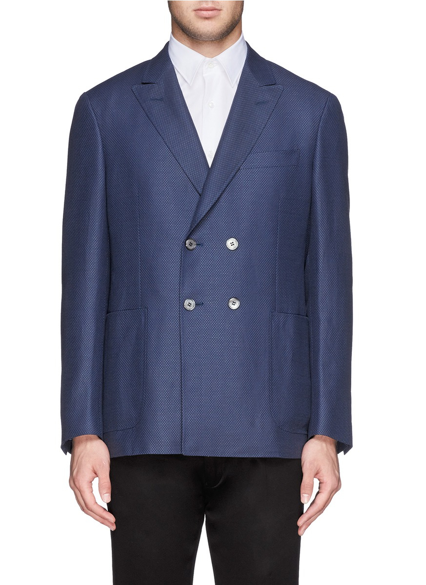 Canali Kei Doublebreast Diamond Check Blazer in Blue for Men (Blue and