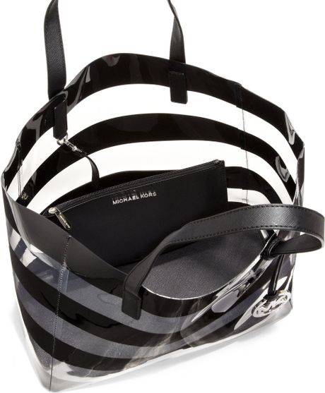 michael kors black and white striped tote