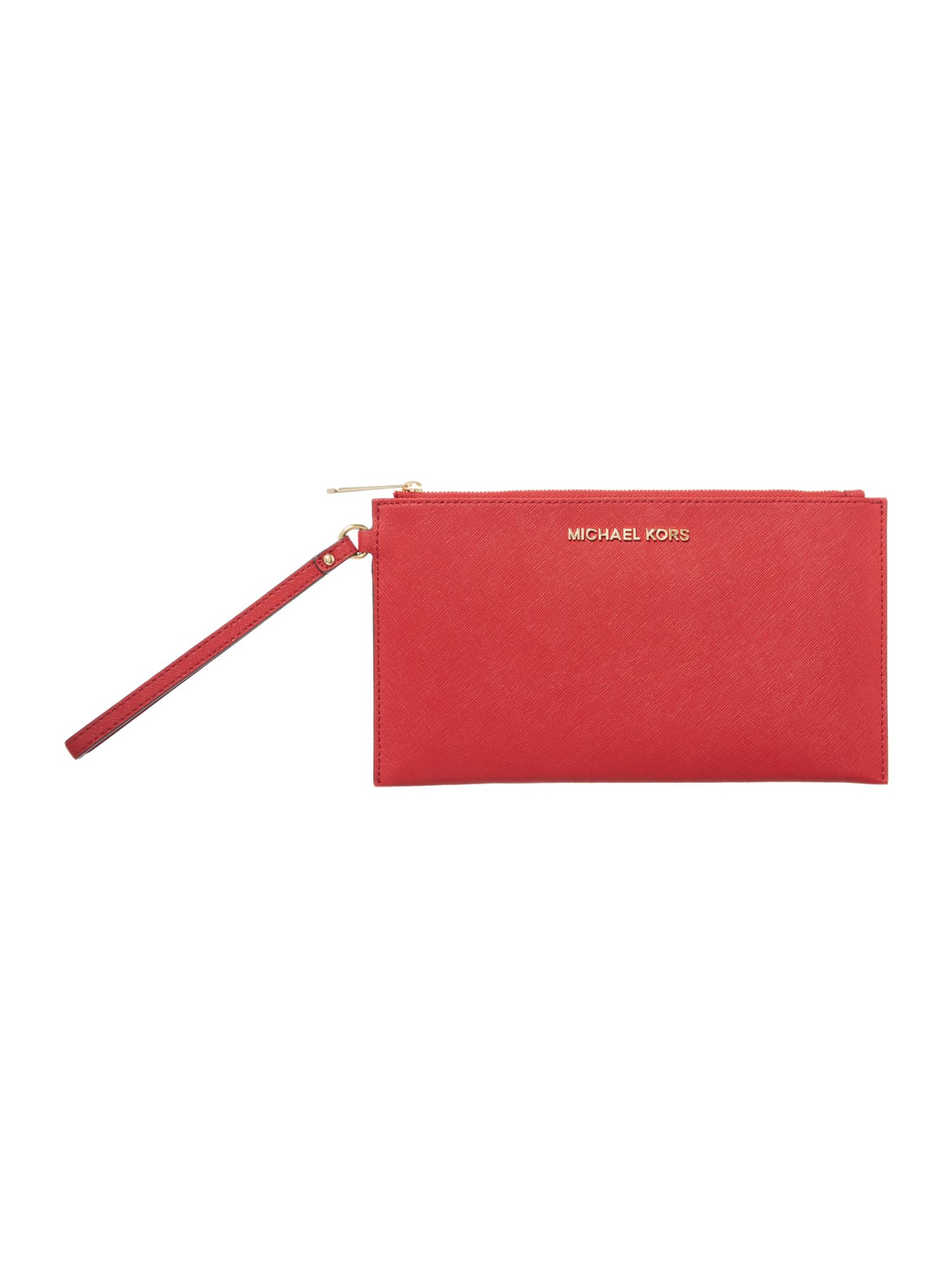 Michael Kors Saffiano Red Zip Top Clutch Bag in Red Lyst