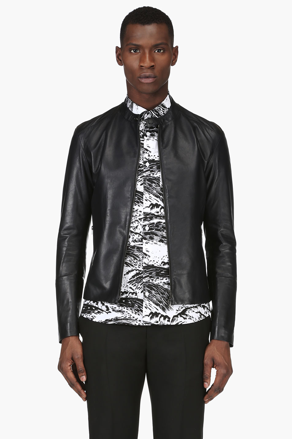 Maison Margiela Navy Leather Bomber Jacket in Black for Men (navy