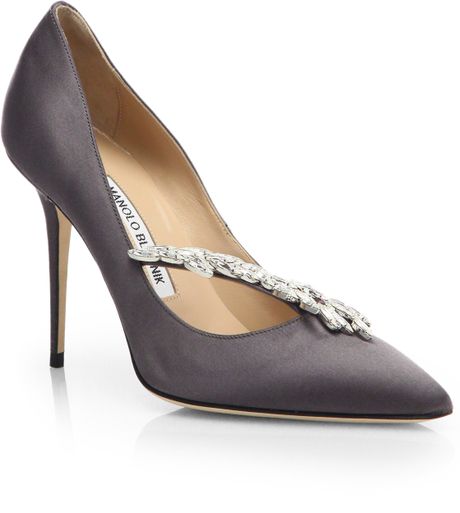 Manolo Blahnik Nadira Crystaldetailed Satin Pumps in Gray (GREY) | Lyst