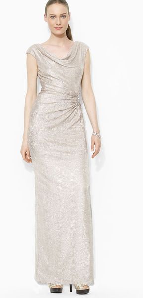 ralph-lauren-white-lauren-petites-gown-cowlneck-cap-sleeve-metallic ...