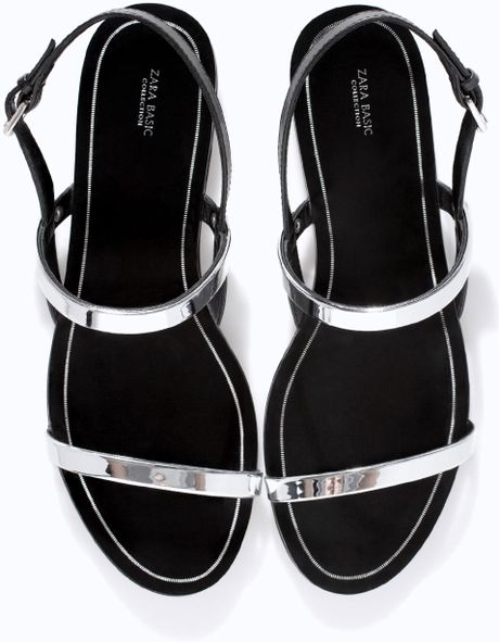 zara flat sandals with metallic bow