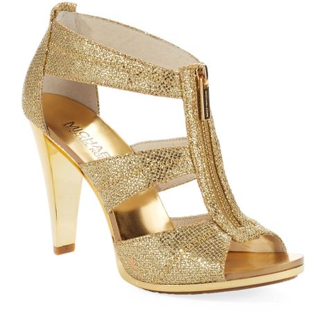 Michael By Michael Kors Berkley T-strap Heels in Gold (GOLD GLITTER)