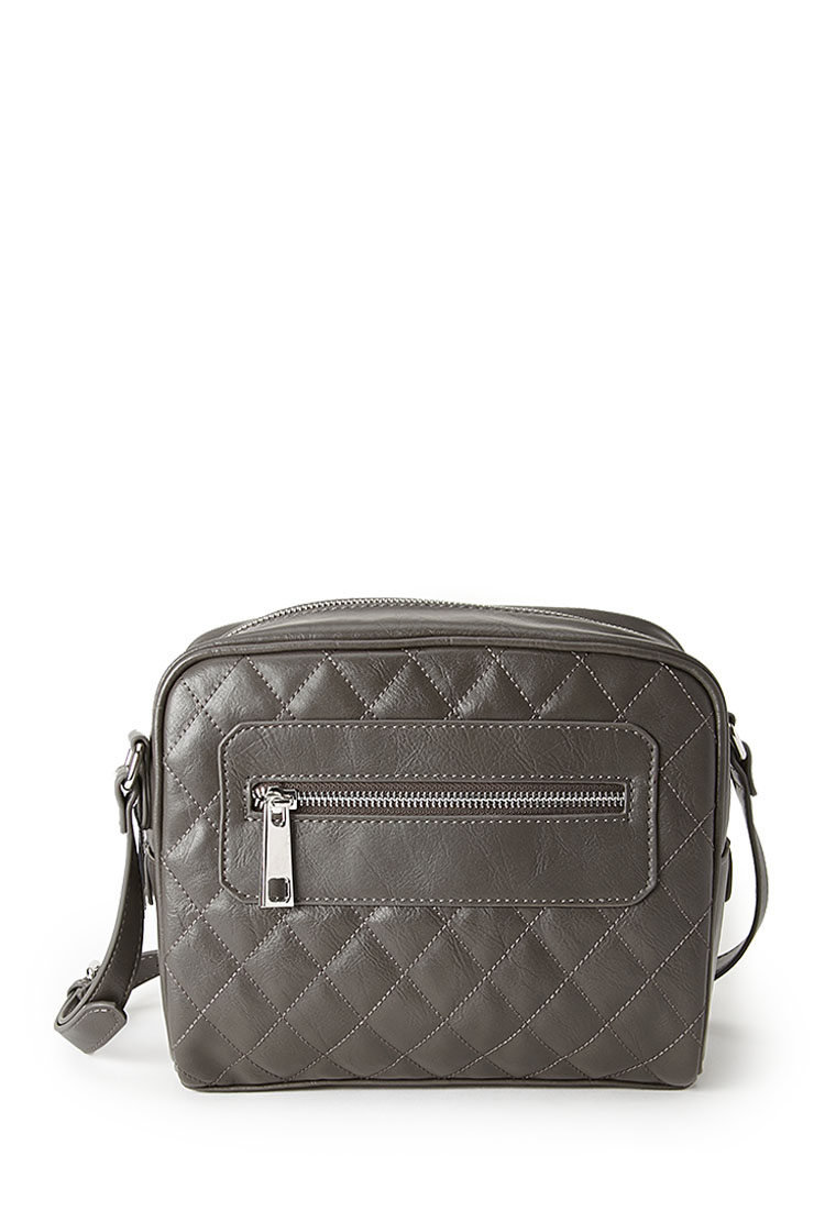 Forever 21 Quilted Faux Leather Crossbody Bag in Gray (Grey) | Lyst