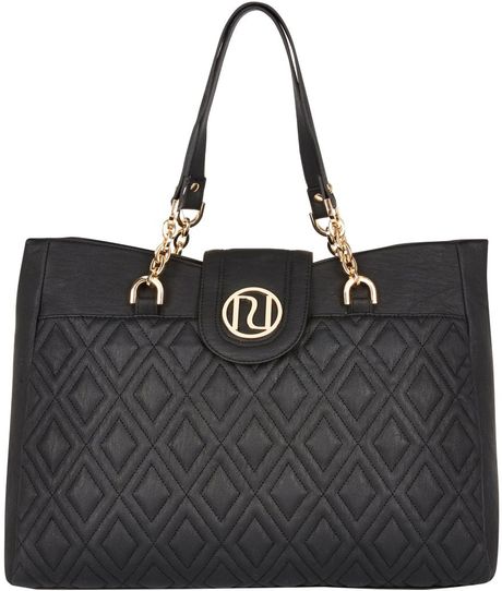 River Island Black Quilted Chain Strap Tote Bag in Black