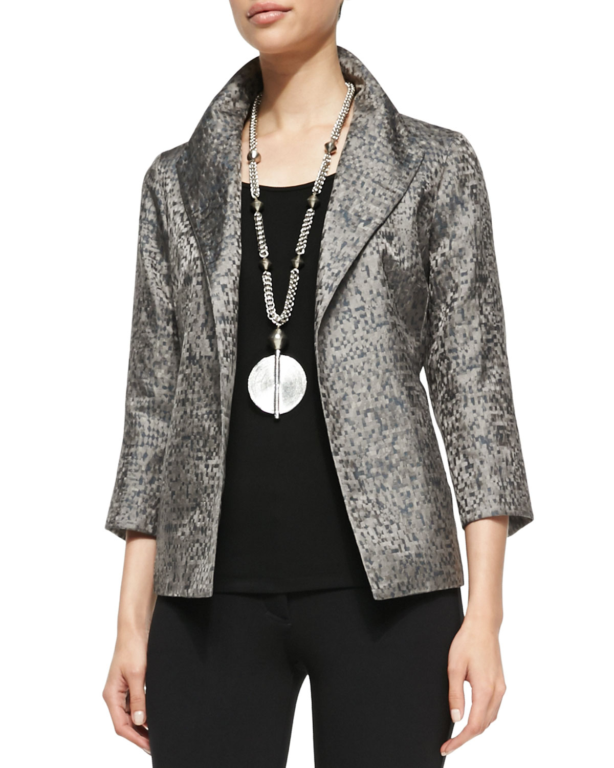 Eileen Fisher Silk Jacquard Jacket in Gray (PEWTER) Lyst