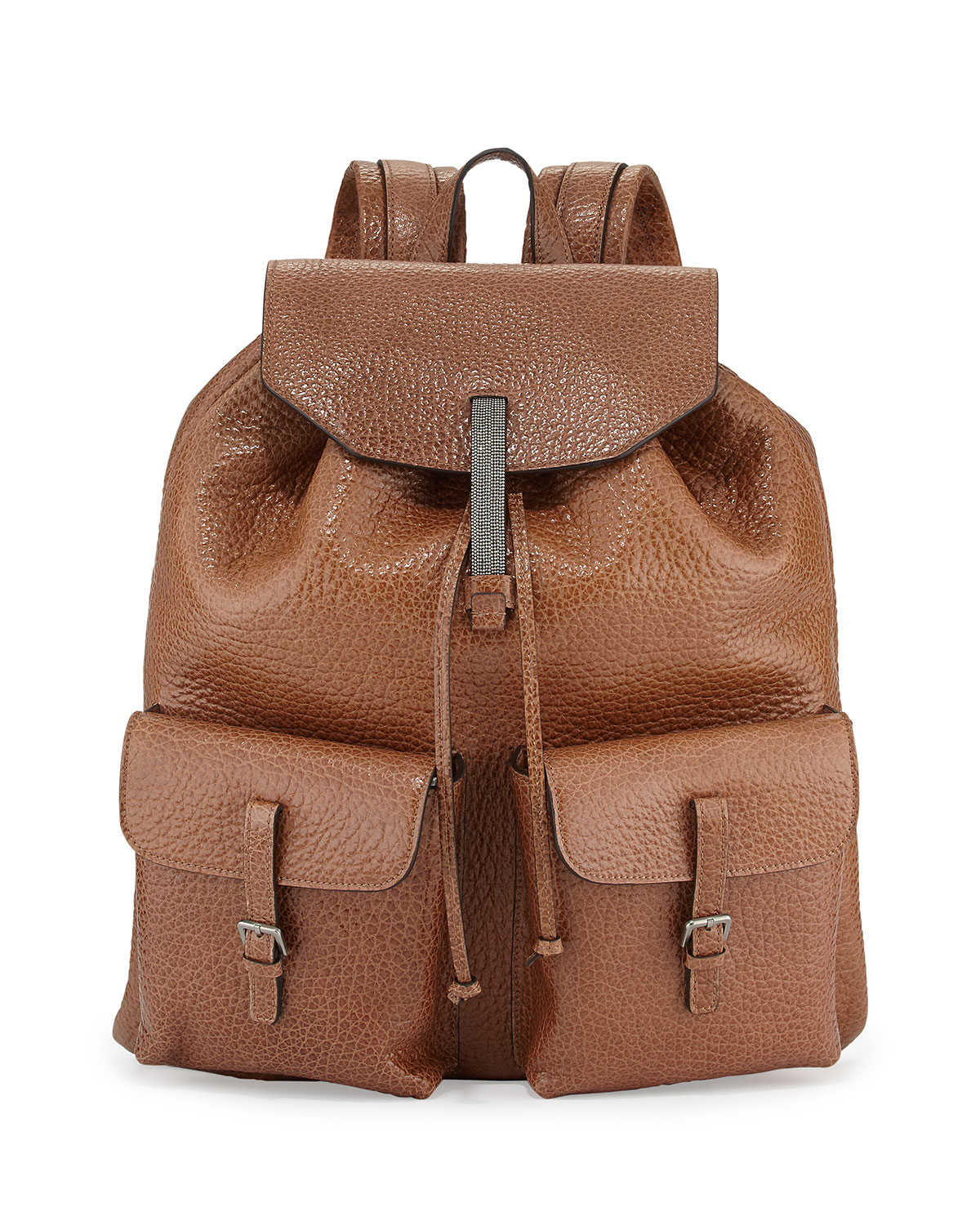 Brunello Cucinelli Distressed Shiny Leather Backpack in Brown for Men | Lyst