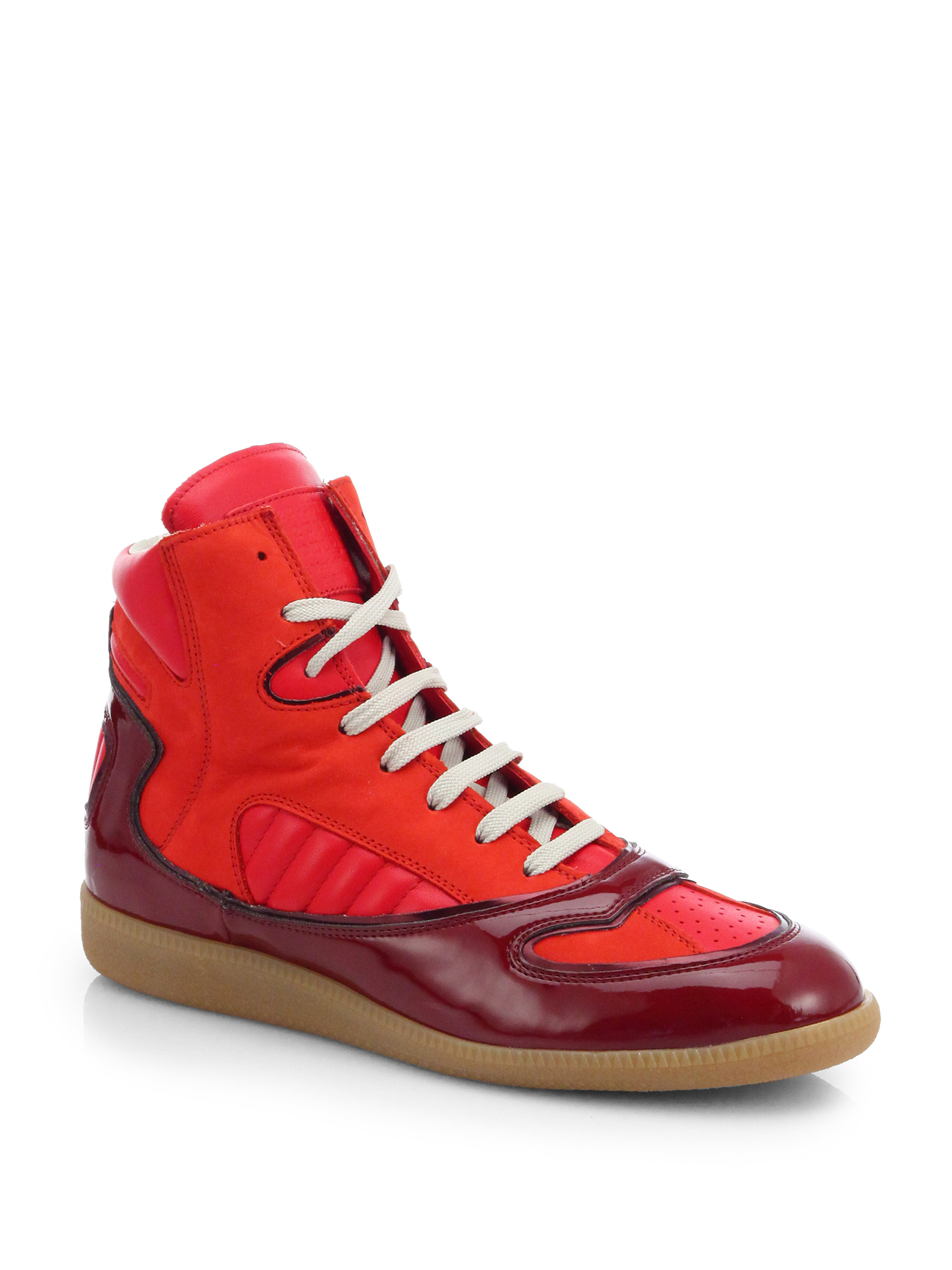 Maison Margiela Cadillac Leather HighTop Sneakers in Red Maison Margiela Cadillac Leather HighTop Sneakers in Red