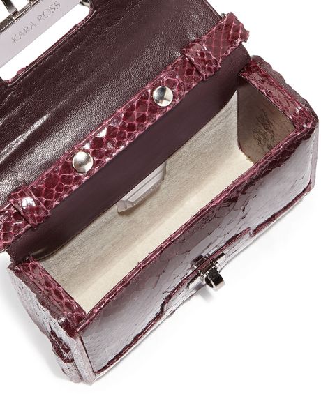 Kara Ross Lux Mini Python Clasp Crossbody Bag Bordeaux in Red (silver)