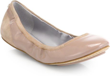 beige ballet flats patent leather