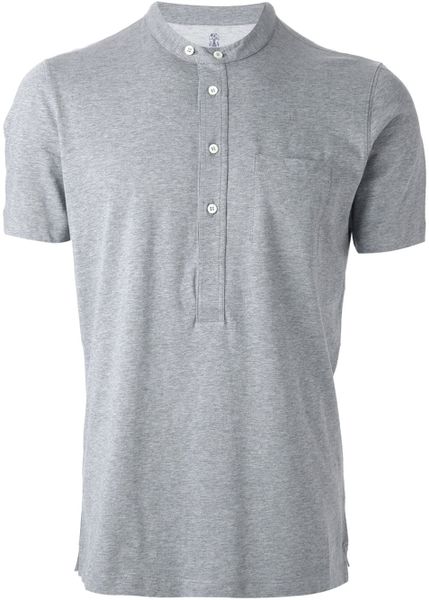 Brunello Cucinelli Band Collar Polo Shirt in Gray for Men (grey) | Lyst