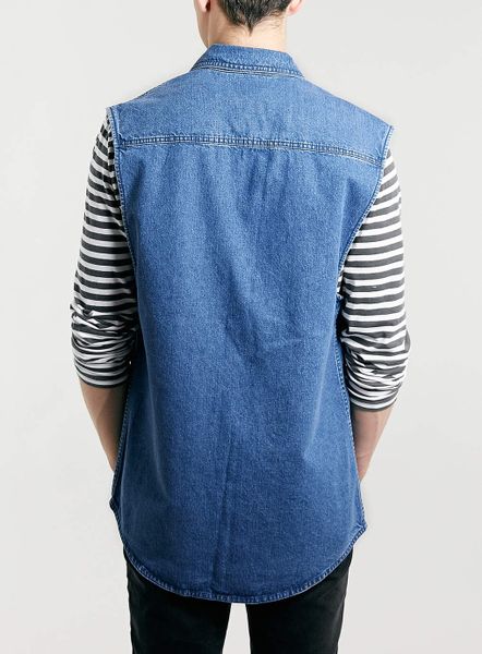 Topman Sleeveless Denim Shirt in Blue for Men | Lyst