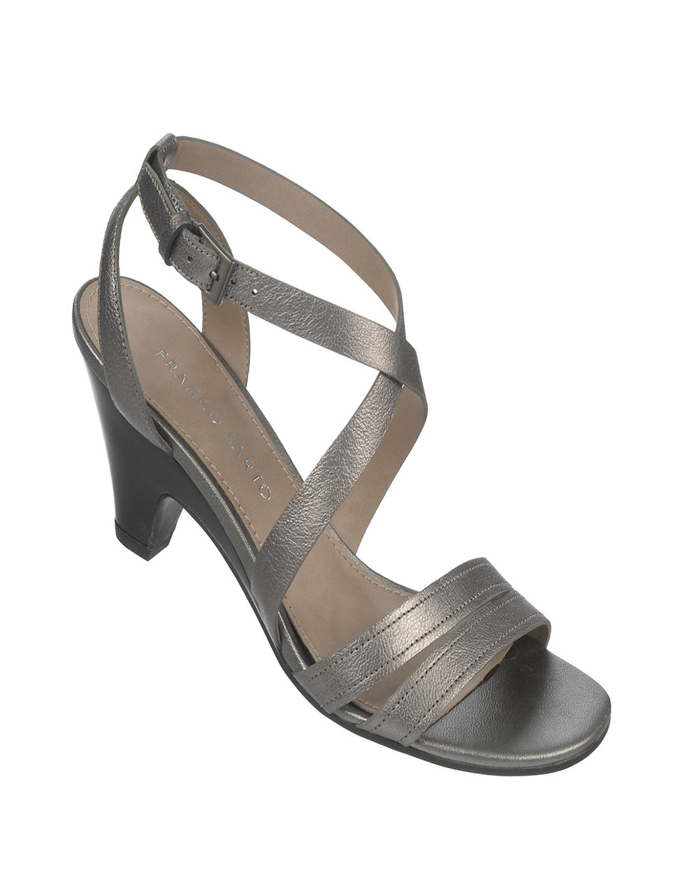 Franco Sarto Province Brazilla Leather Heeled Sandals in Gray (Pewter ...