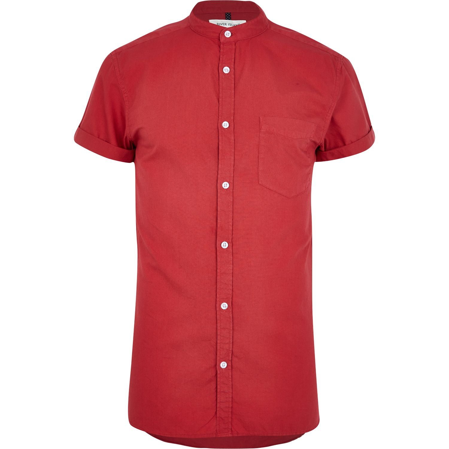 red grandad collar shirt