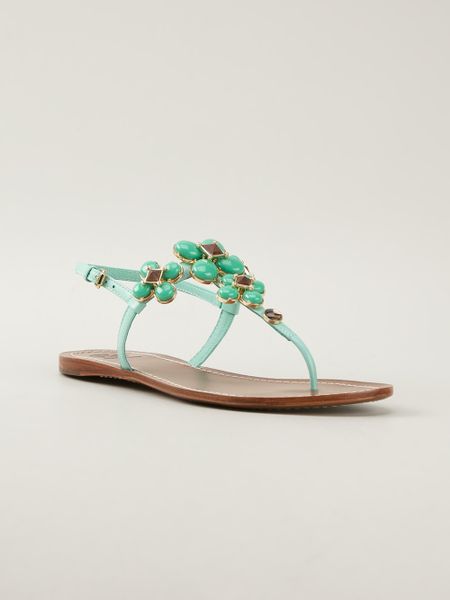 Tory Burch Jewel Embellished Sandal in Green | Lyst