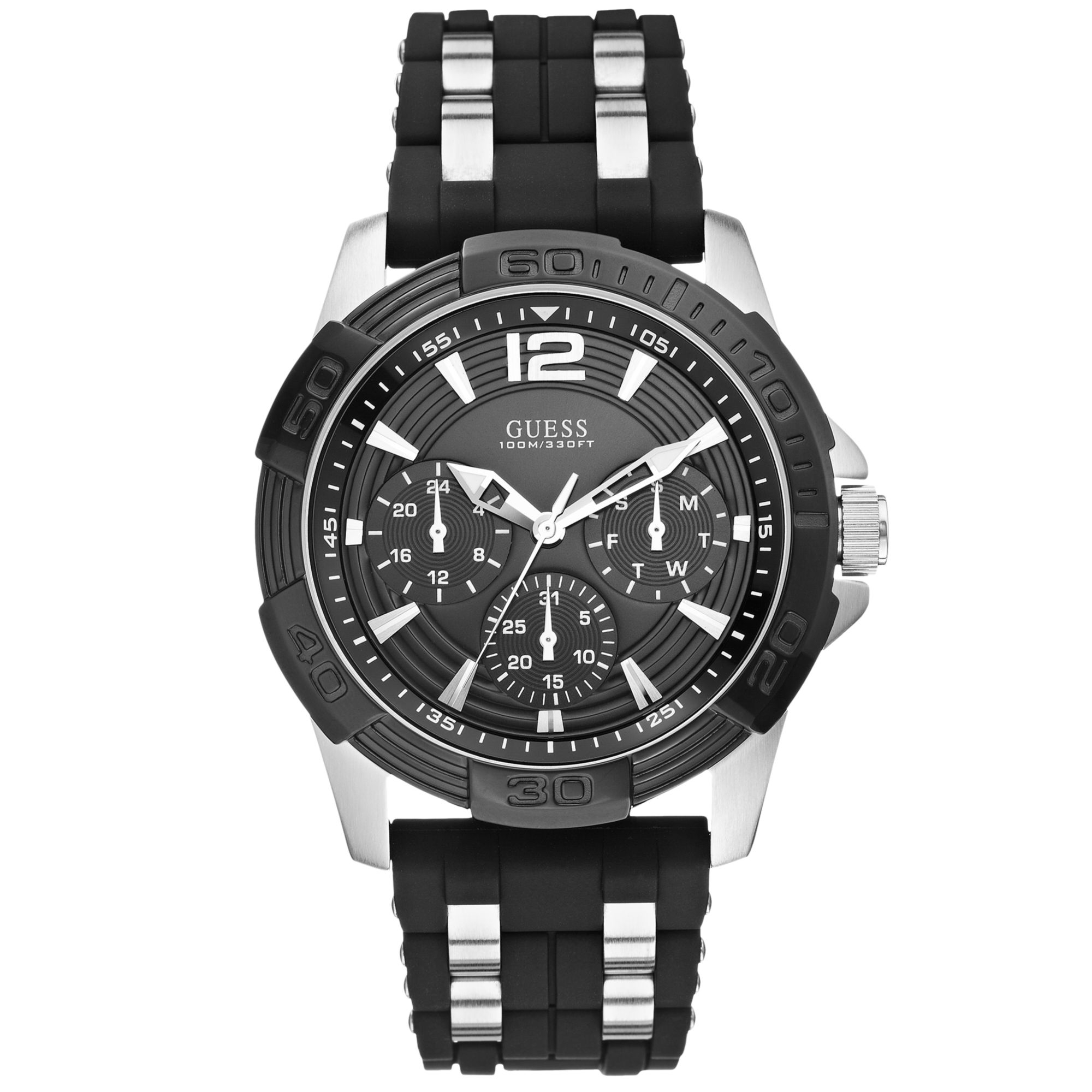 Guess Men'S Black Silicone And Stainless Steel Bracelet Watch 43Mm U0366G1 in Black for Men Lyst