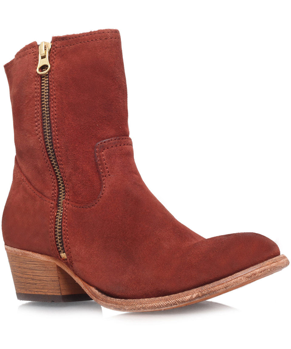 H By Hudson Red Rust Riley Low Heel Ankle Boots in Red Lyst