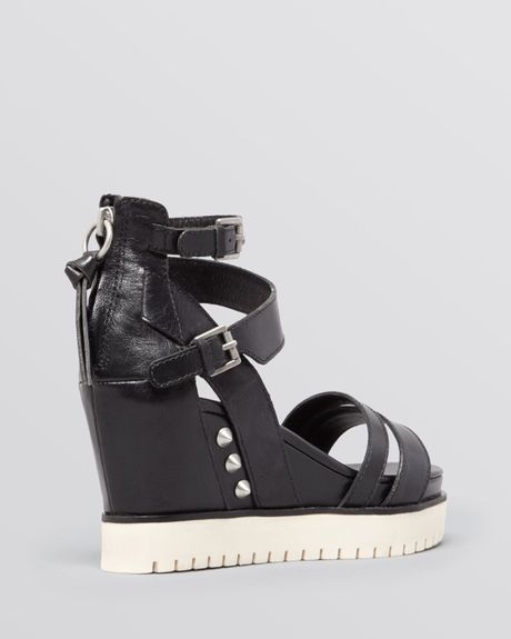 Ash Open Toe Platform Wedge Sandals Penelope in Black | Lyst