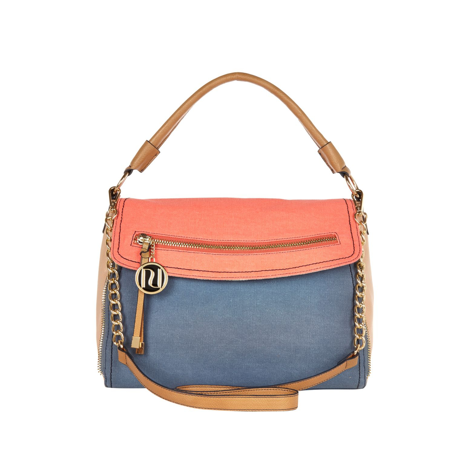 River Island Coral Colour Block Fold Over Slouch Bag in Blue (Orange