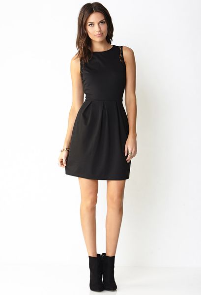 Forever 21 Lace-Trimmed A-Line Dress in Black | Lyst
