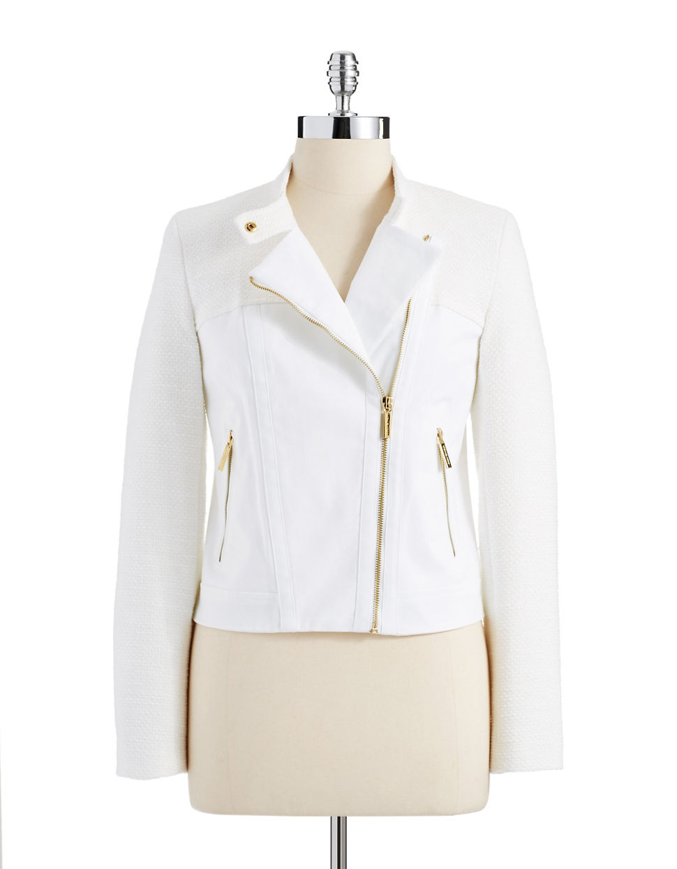 Michael Michael Kors Mixed Media Moto Jacket in White Lyst
